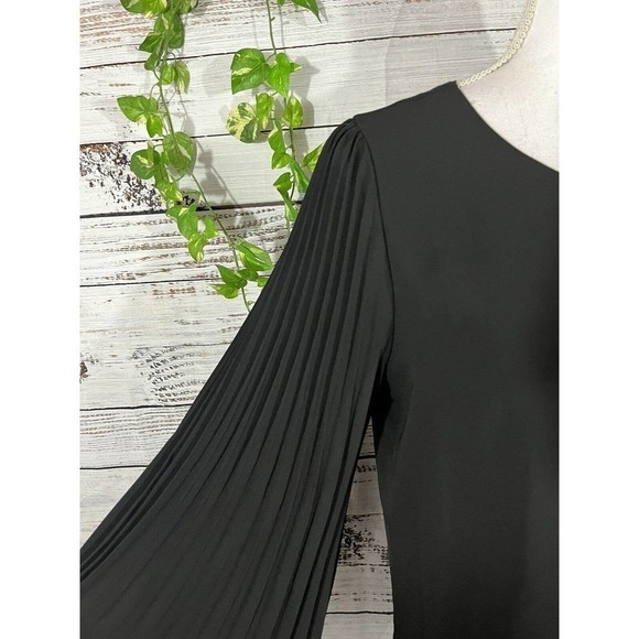 Laurie Felt Blouse Extra Small Black Sheer Pleated Sleeves Cocktail Evening Slim - Picture 8 of 13